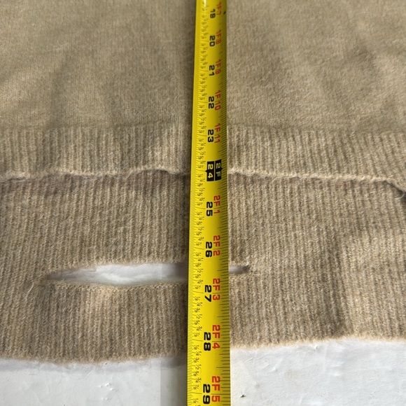 Entro Tan V-Neck denim sleeve contrast distressed sweater casual mixed material - Picture 13 of 13